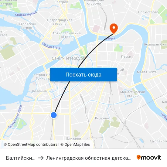 Балтийский Вокзал to Ленинградская областная детская клиническая больница map