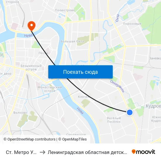 Ст. Метро Ул.Дыбенко to Ленинградская областная детская клиническая больница map