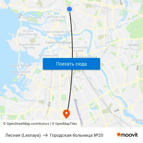 Лесная (Lesnaya) to Городская больница №20 map