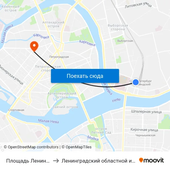 Площадь Ленина (Ploschad' Lenina) to Ленинградский областной институт развития образования map