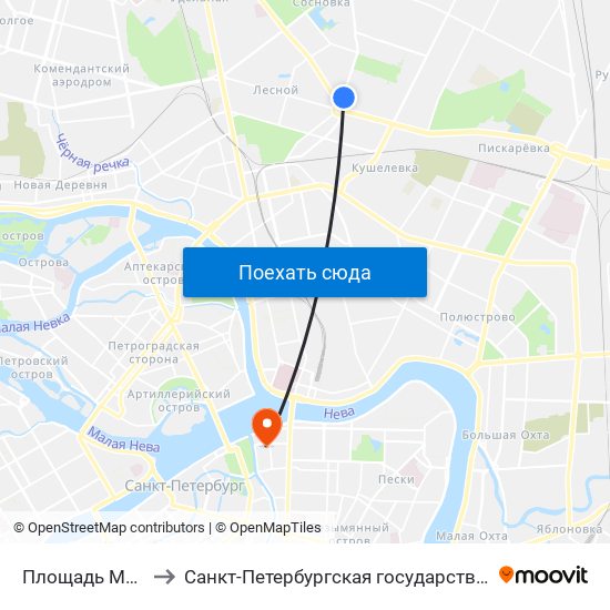 Площадь Мужества (Ploschad' Muzhestva) to Санкт-Петербургская государственная художественно-промышленная академия имени А. Л. Штиглица map