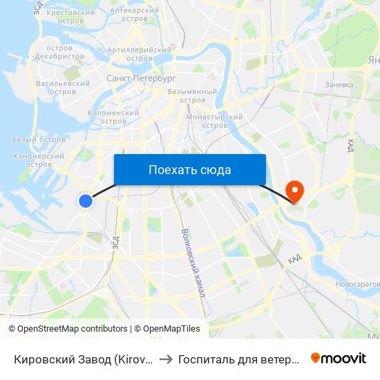 Кировский Завод (Kirovsky Zavod) to Госпиталь для ветеранов войн map