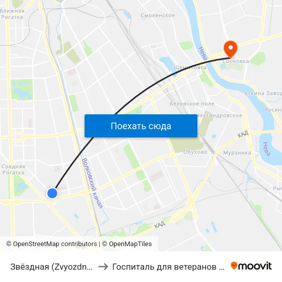 Звёздная (Zvyozdnaya) to Госпиталь для ветеранов войн map