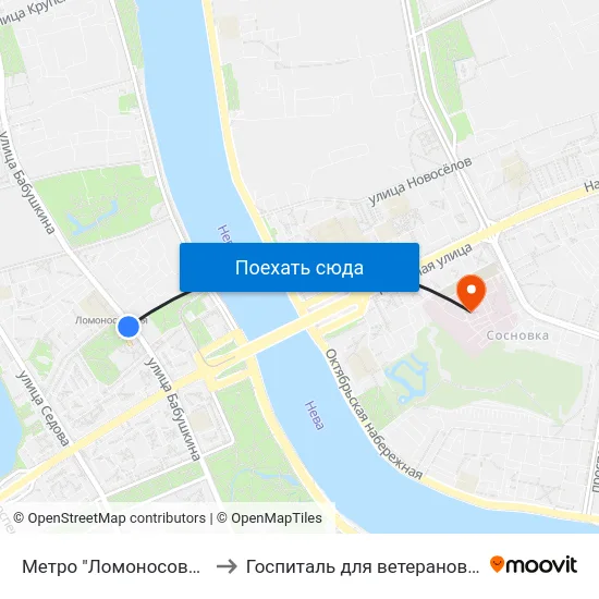 Метро "Ломоносовская" to Госпиталь для ветеранов войн map