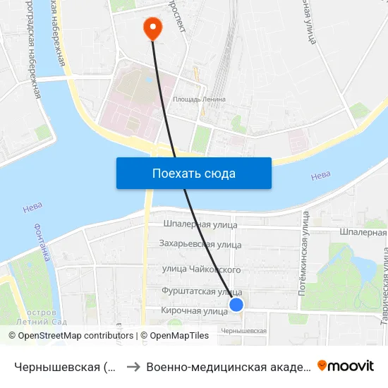 Чернышевская (Chernyshevskaya) to Военно-медицинская академия имени С. М. Кирова map