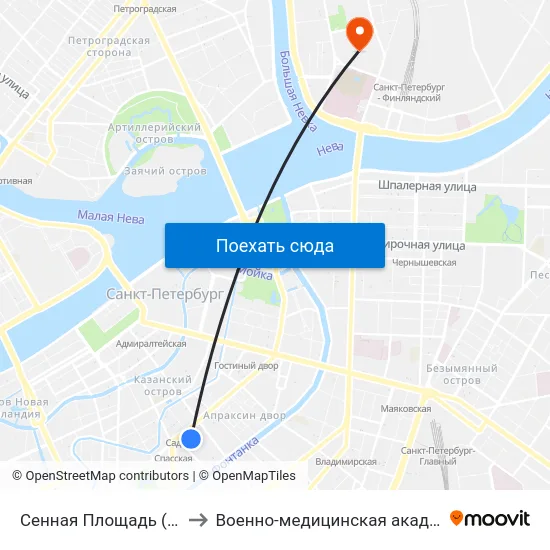 Сенная Площадь (Sennaya Ploschad') to Военно-медицинская академия имени С. М. Кирова map