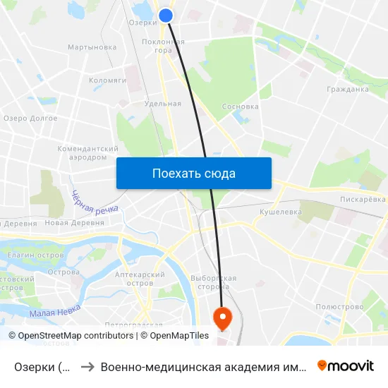 Озерки (Ozerki) to Военно-медицинская академия имени С. М. Кирова map