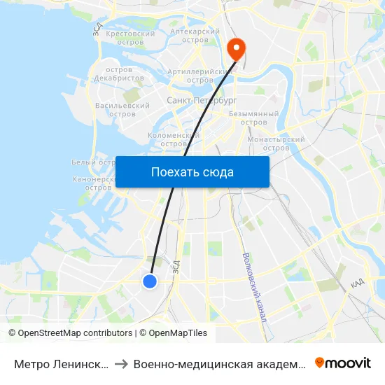 Метро Ленинский Проспект to Военно-медицинская академия имени С. М. Кирова map