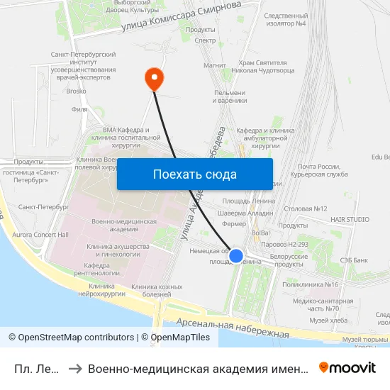 Пл. Ленина to Военно-медицинская академия имени С. М. Кирова map