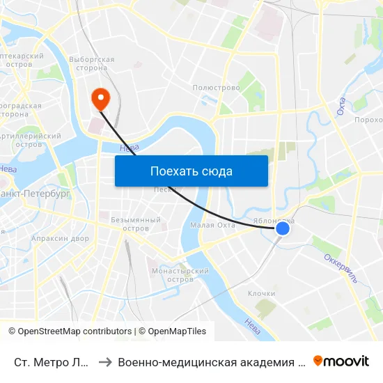 Ст. Метро Ладожская to Военно-медицинская академия имени С. М. Кирова map