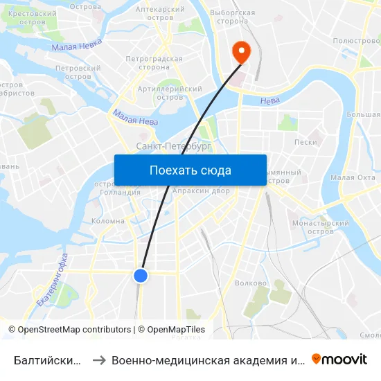 Балтийский Вокзал to Военно-медицинская академия имени С. М. Кирова map