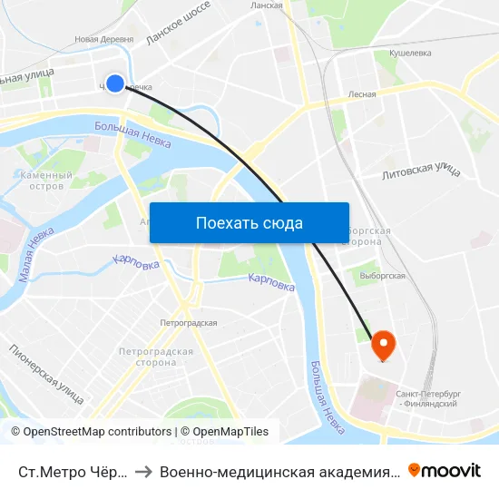 Ст.Метро Чёрная Речка to Военно-медицинская академия имени С. М. Кирова map