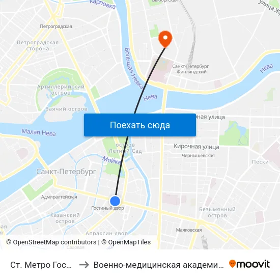 Ст. Метро Гостиный Двор to Военно-медицинская академия имени С. М. Кирова map