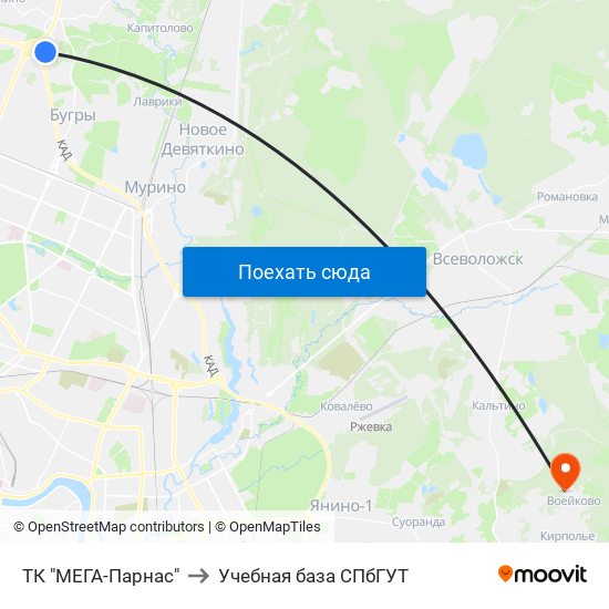 ТК "МЕГА-Парнас" to Учебная база СПбГУТ map