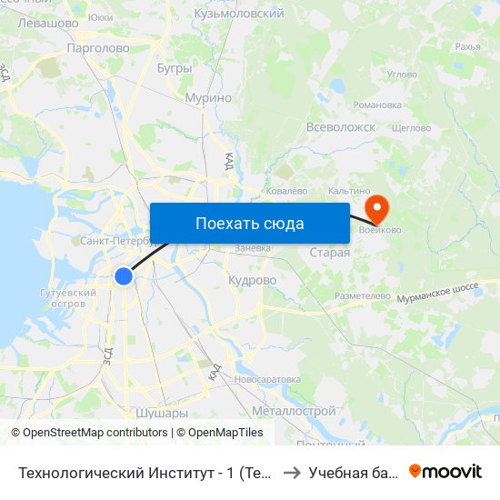 Технологический Институт - 1 (Tekhnologicheskiy Institut - 1) to Учебная база СПбГУТ map