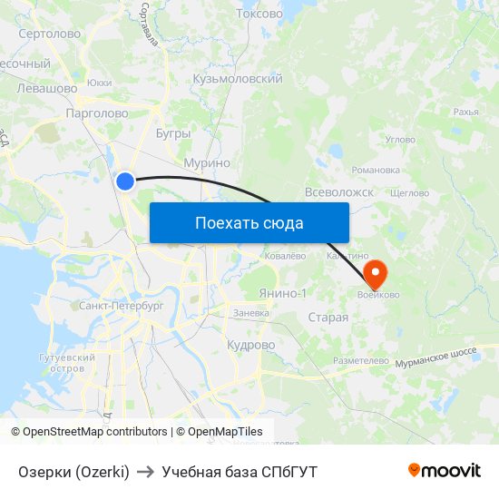 Озерки (Ozerki) to Учебная база СПбГУТ map