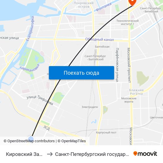 Кировский Завод (Kirovsky Zavod) to Санкт-Петербургский государственный технологический институт map