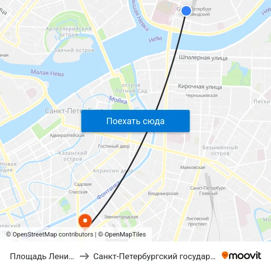 Площадь Ленина (Ploschad' Lenina) to Санкт-Петербургский государственный технологический институт map