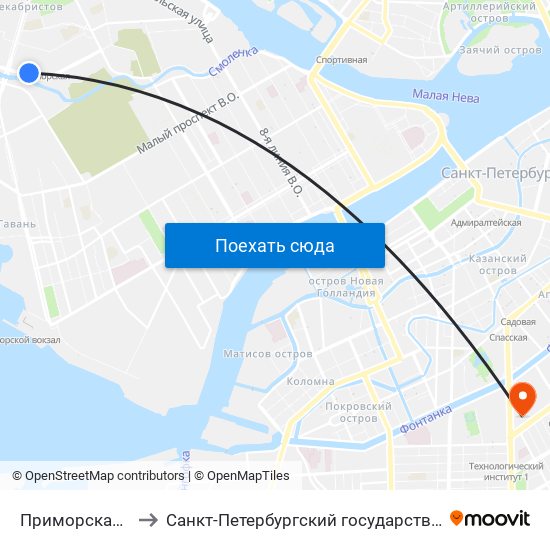 Приморская (Primorskaya) to Санкт-Петербургский государственный технологический институт map