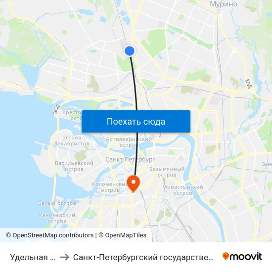 Удельная (Udel'Naya) to Санкт-Петербургский государственный технологический институт map