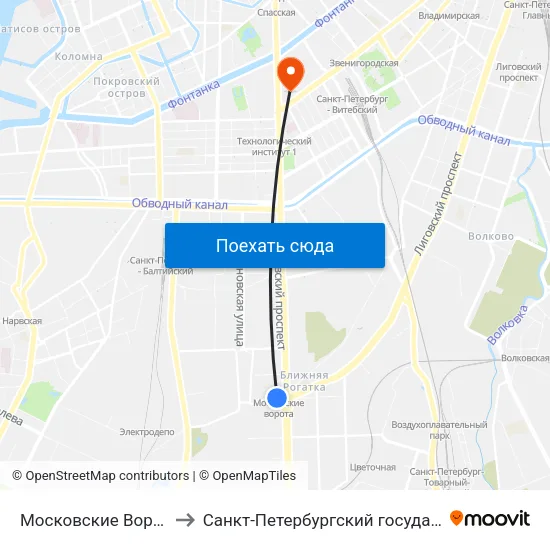 Московские Ворота (Moskovskiye Vorota) to Санкт-Петербургский государственный технологический институт map