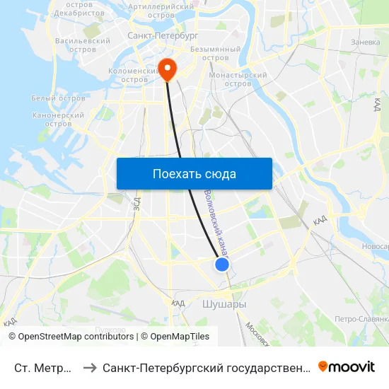 Ст. Метро "Купчино" to Санкт-Петербургский государственный технологический институт map