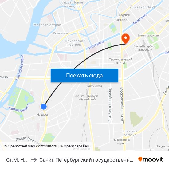 Ст.М. Нарвская to Санкт-Петербургский государственный технологический институт map