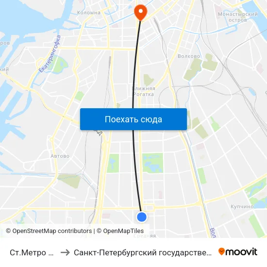 Ст.Метро Московская to Санкт-Петербургский государственный технологический институт map