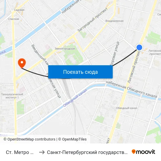 Ст. Метро Лиговский Пр. to Санкт-Петербургский государственный технологический институт map