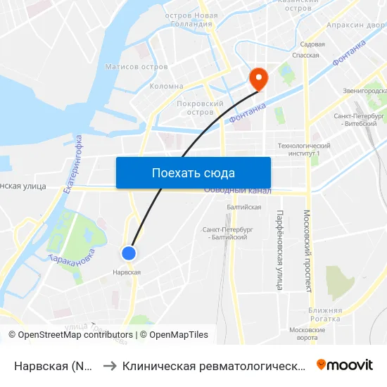 Нарвская (Narvskaya) to Клиническая ревматологическая больница №25 map