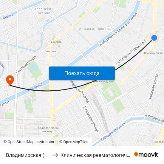 Владимирская (Vladimirskaya) to Клиническая ревматологическая больница №25 map