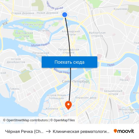 Чёрная Речка (Chernaya Rechka) to Клиническая ревматологическая больница №25 map