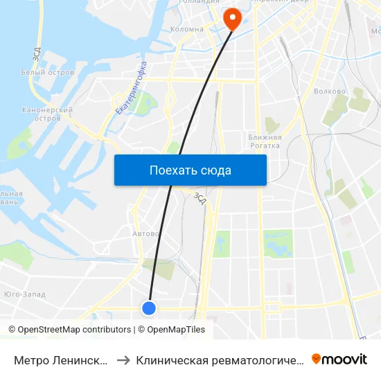 Метро Ленинский Проспект to Клиническая ревматологическая больница №25 map