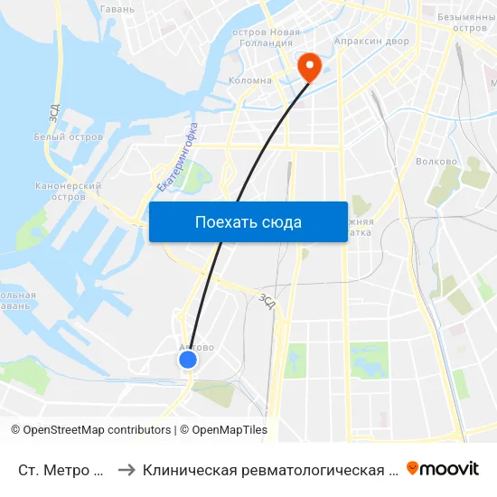 Ст. Метро Автово to Клиническая ревматологическая больница №25 map