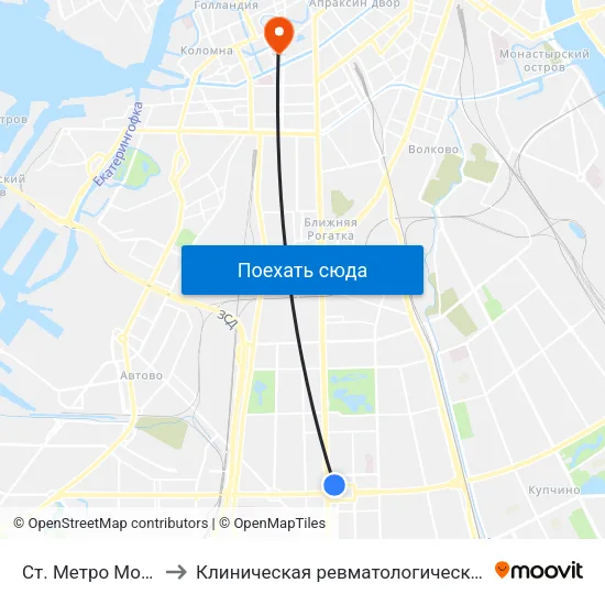Ст. Метро Московская to Клиническая ревматологическая больница №25 map