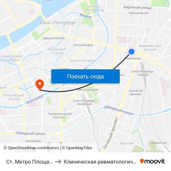 Ст. Метро Площадь Восстания to Клиническая ревматологическая больница №25 map