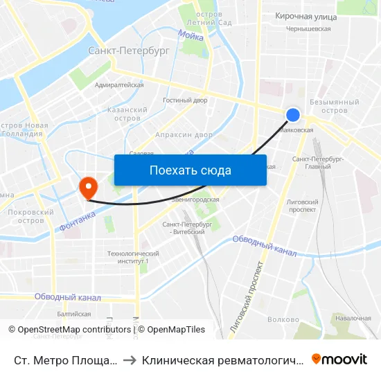 Ст. Метро Площадь Восстания to Клиническая ревматологическая больница №25 map