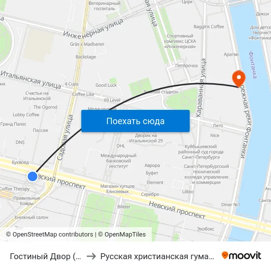 Гостиный Двор (Gostiny Dvor) to Русская христианская гуманитарная академия map