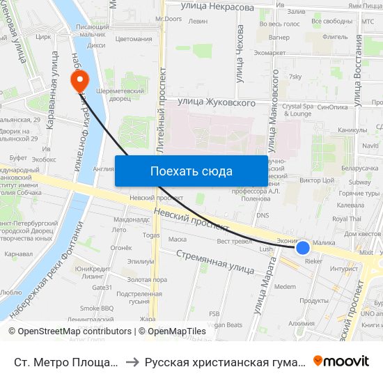 Ст. Метро Площадь Восстания to Русская христианская гуманитарная академия map