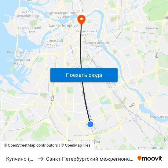 Купчино (Kupchino) to Санкт-Петербургский межрегиональный ресурсный центр map