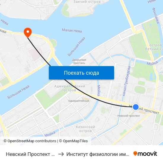 Невский Проспект (Nevskiy Prospekt) to Институт физиологии имени И. П. Павлова РАН map