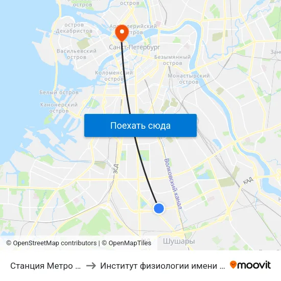 Станция Метро «Звездная» to Институт физиологии имени И. П. Павлова РАН map