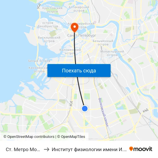 Ст. Метро Московская to Институт физиологии имени И. П. Павлова РАН map