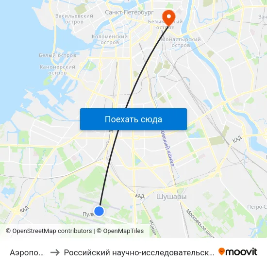 Аэропорт Пулково 1 to Российский научно-исследовательский институт гематологии и трансфузиологии map