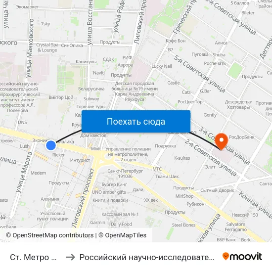 Ст. Метро Площадь Восстания to Российский научно-исследовательский институт гематологии и трансфузиологии map