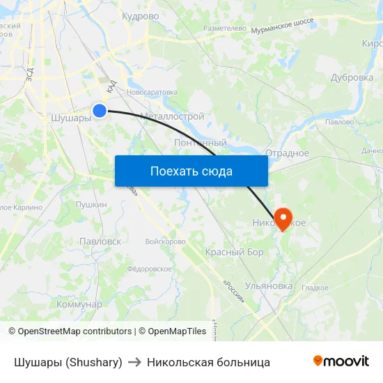 Шушары (Shushary) to Никольская больница map