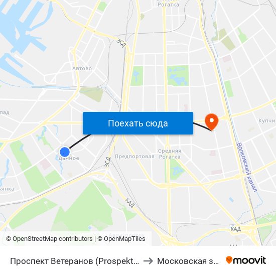 Проспект Ветеранов (Prospekt Veteranov) to Московская застава map