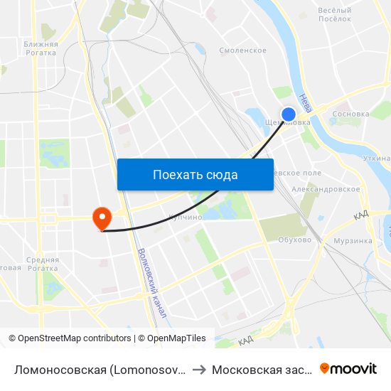 Ломоносовская (Lomonosovskaya) to Московская застава map