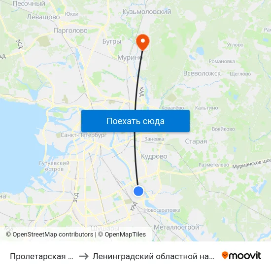 Пролетарская (Proletarskaya) to Ленинградский областной наркологический диспансер map