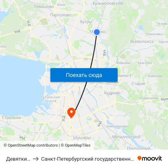 Девяткино (Devyatkino) to Санкт-Петербургский государственный университет аэрокосмического приборостроения map